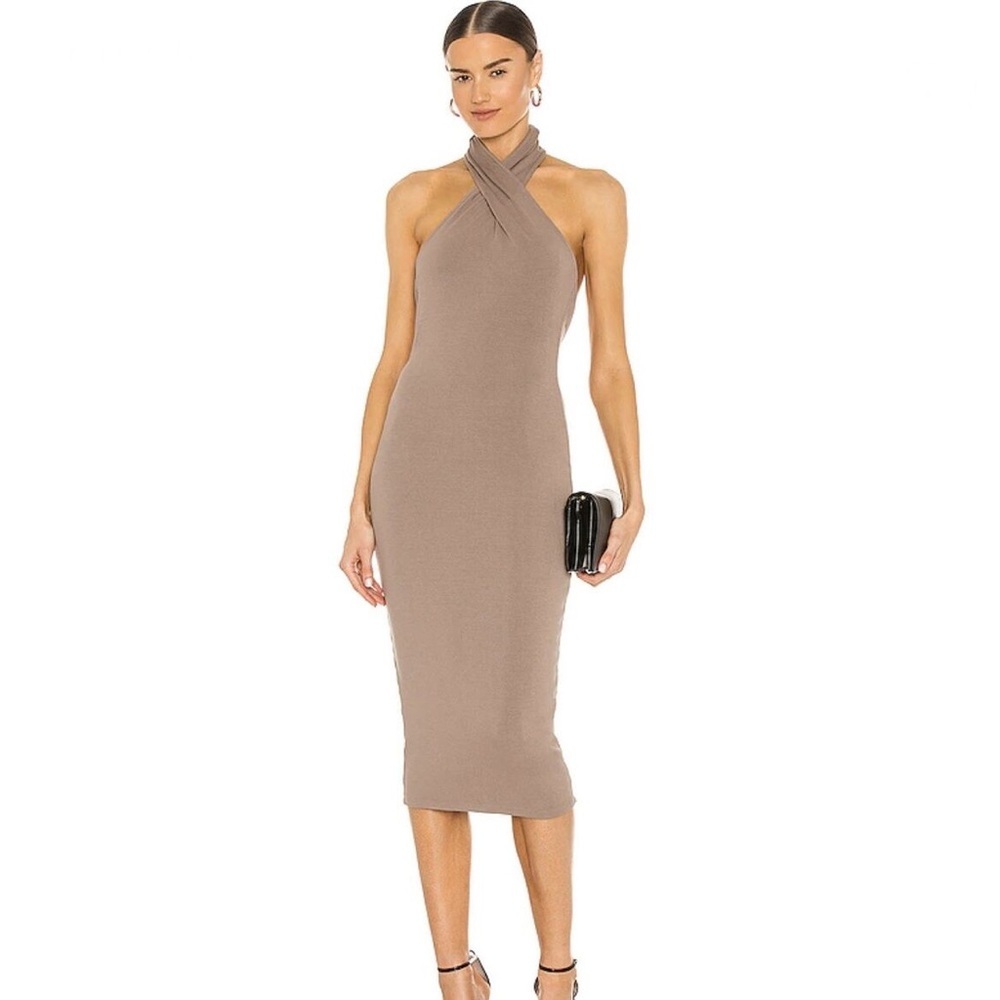 Nbd Anju Midi Dress In Deep Taupe, Size Medium